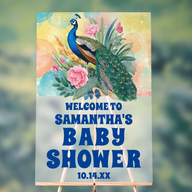 Señal Acrílica Bienvenidos al Baby Shower Cute Floral Peacock Fro (Neutral )