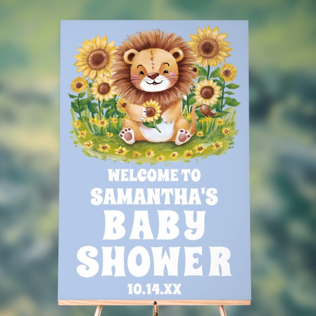 Señal Acrílica Bienvenidos al Baby Shower Cute Sunflower Lion Blu (Neutral )
