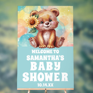 Señal Acrílica Bienvenidos al Baby Shower Cute Sunflower Teddy Be