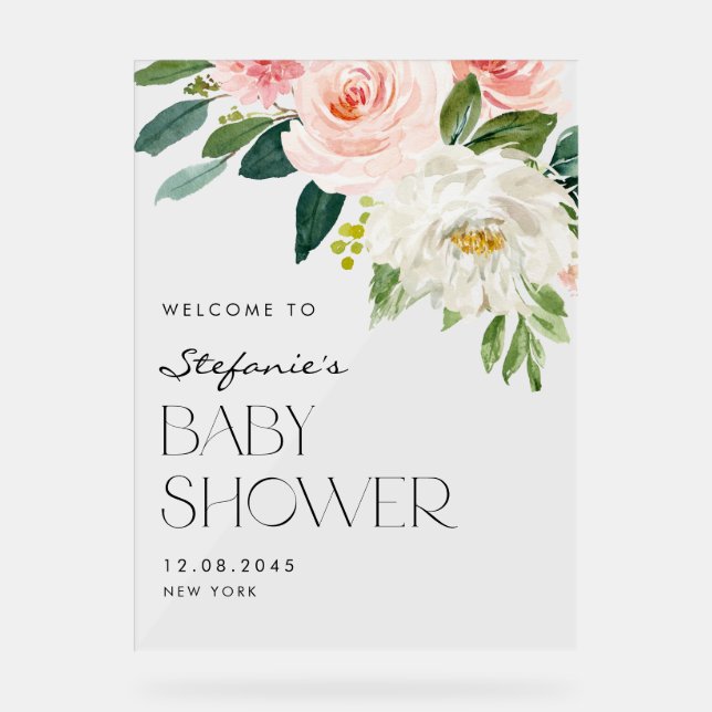 Señal Acrílica Bienvenidos al Baby Shower de primavera de las flo (Anverso)
