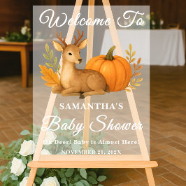 Señal Acrílica Bienvenidos al Baby Shower de Woodland Deer & Pump