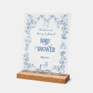 Señal Acrílica Bienvenidos al Baby Shower Dusty Blue Vintage Flor