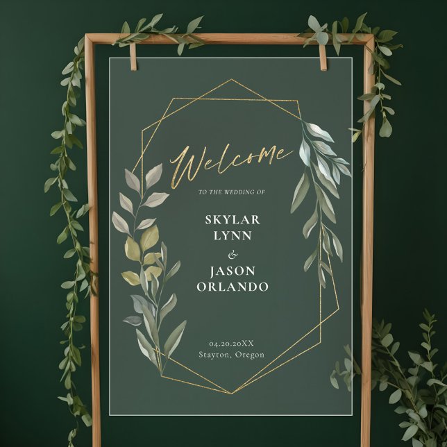 Señal Acrílica Bienvenidos al Foliage Mínimo y al Terrario Geomét (Minimal Foliage & Gold Geometric Terrarium Welcome Acrylic Sign)