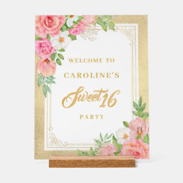 Señal Acrílica Bienvenidos al Rosa de Bouquet de Flores Rosa Dulc