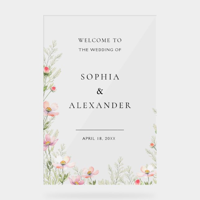 Señal Acrílica Bienvenidos al Rótulo Acrílico Boda de Flores Silv (Anverso)