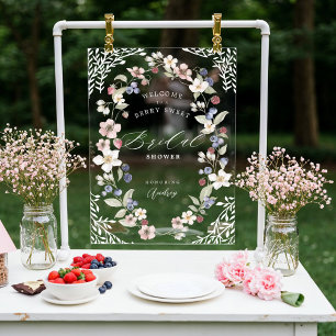 Señal Acrílica Bienvenidos Berry Sweet Bridal Shower Berries Flow
