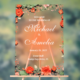 Señal Acrílica Bienvenidos Boda Rótulo naranja italiano del atard