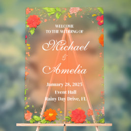 Señal Acrílica Bienvenidos Boda Rótulo naranja verde rojo boho fl