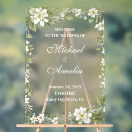 Señal Acrílica Bienvenidos Boda Rótulo verde oliva blanco boho fl