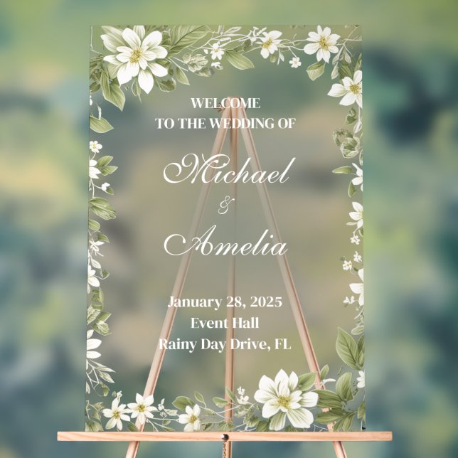 Señal Acrílica Bienvenidos Boda Rótulo verde oliva blanco boho fl (Neutral )