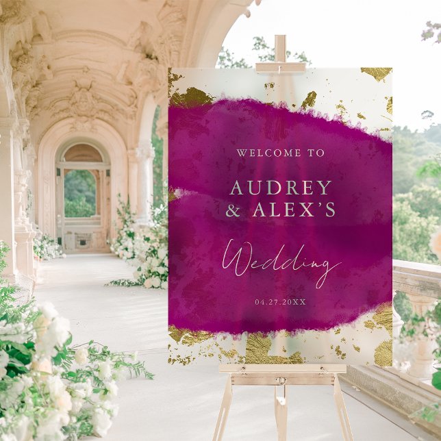 Señal Acrílica Bienvenidos Bodas de oro morado Magenta moderno (Subido por el creador)