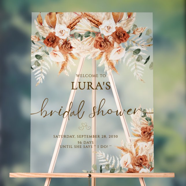 Señal Acrílica Bienvenidos Boho Terracotta Floral Bridal Shower (Neutral )