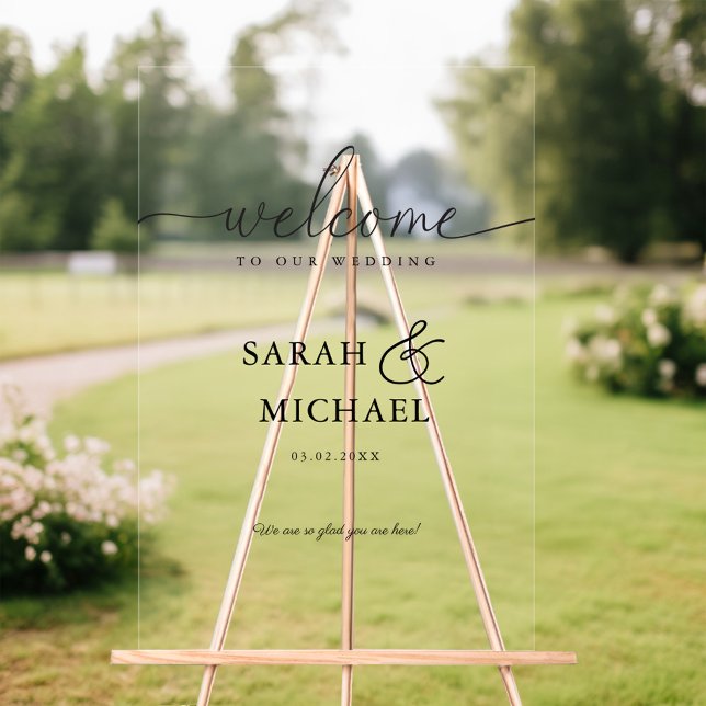 Señal Acrílica ¡BIENVENIDOS! Elegante, Boda (WELCOME! Elegant, Transparent, Wedding Acrylic Sign)
