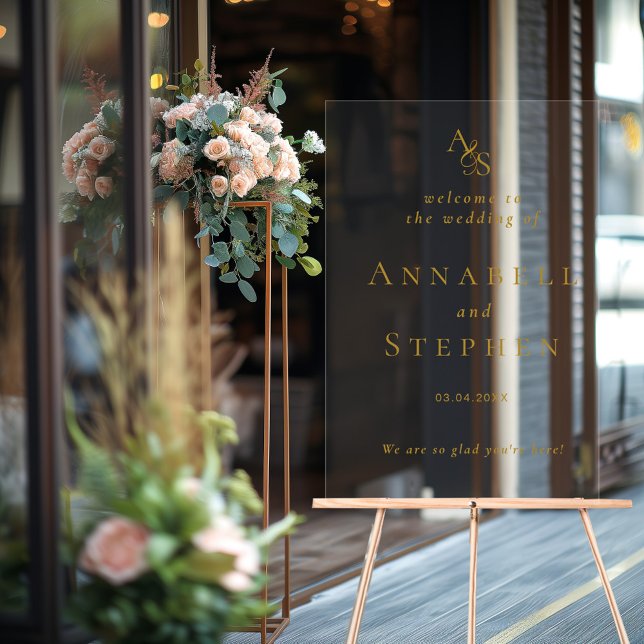 Señal Acrílica ¡BIENVENIDOS! Elegante, clásico, monograma, (WELCOME! Elegant, Classic, Monogram, Acrylic Sign)