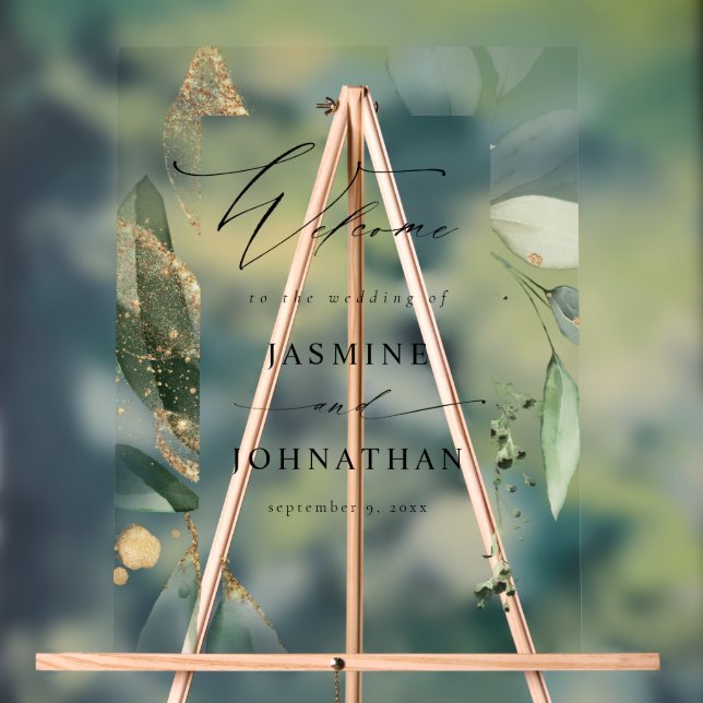 Señal Acrílica Bienvenidos Eucalyptus Glow Gold Greeneration Boda (Neutral )