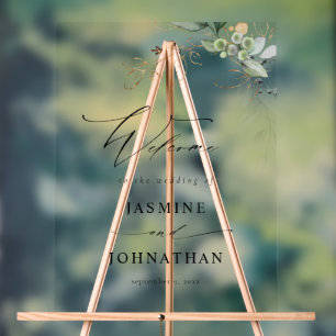 Señal Acrílica Bienvenidos Eucalyptus Glow Gold Greeneration Boda