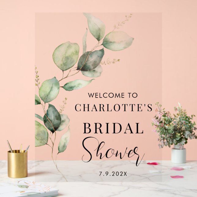 Señal Acrílica Bienvenidos Eucalyptus Greeneration Script Bridal  (Boda)