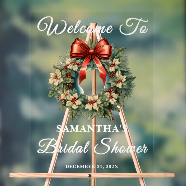 Señal Acrílica Bienvenidos navidades Wreath Winter Bridal Shower (Neutral )