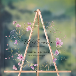 Señal Acrílica Bienvenidos Pastel Shade Boda Pink Wild Floral