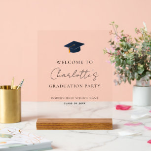 Señal Acrílica Birrete de Graduación Elegante y Nombre Personaliz