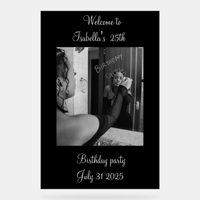 Señal Acrílica Black and white Welcome to the birthday party  (Anverso)