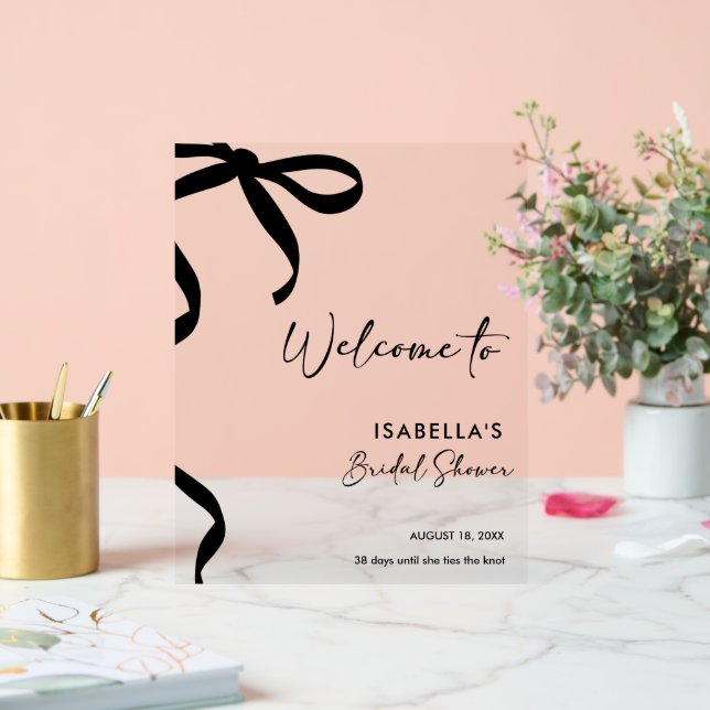 Señal Acrílica Black Bow está atando la ducha nupcial (Boda)