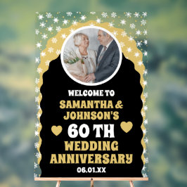 Señal Acrílica Black Gold Confetti Foto 60° aniversario del boda