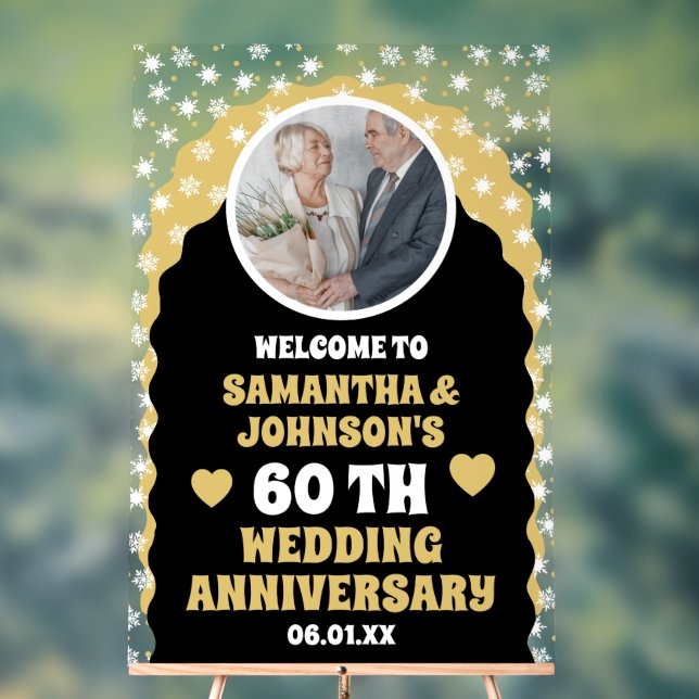 Señal Acrílica Black Gold Confetti Foto 60° aniversario del boda (Neutral )