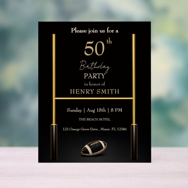 Señal Acrílica Black & Gold Men's Birthday Invitation (Neutral )