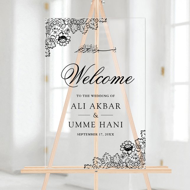 Señal Acrílica Black Lace Islamic Muslim Wedding Welcome Sign (Subido por el creador)