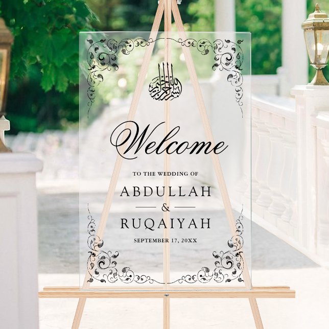 Señal Acrílica Black Swirl Frame Muslim Wedding Welcome Frosted (Subido por el creador)