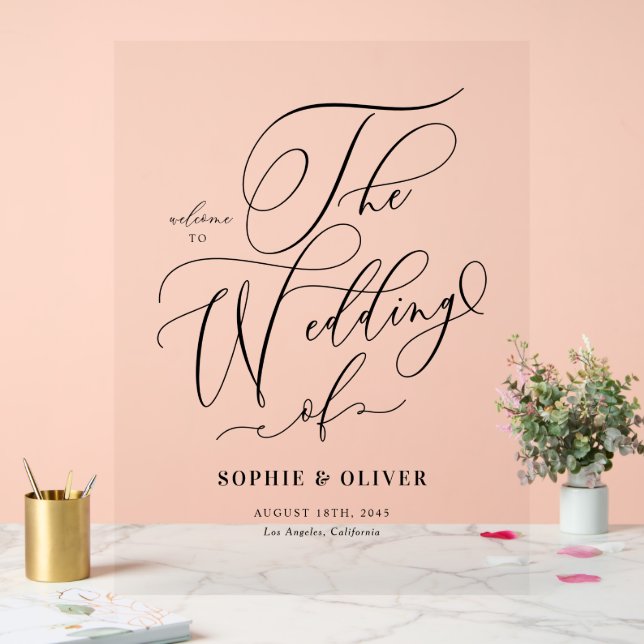 Señal Acrílica Black Whimsical Calligraphy Wedding Welcome (Boda)