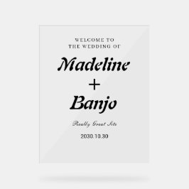 Señal Acrílica Black & White Minimalist Calligraphy Wedding 