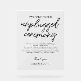 Señal Acrílica Black & White Modern Unplugged Wedding Sign 