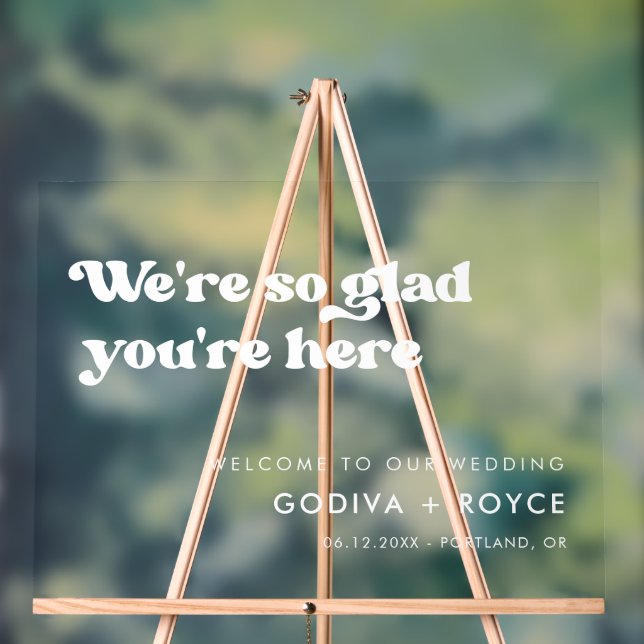 Señal Acrílica Blanco retro de estilo Muy contento de estar aquí  (Neutral )