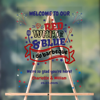 Señal Acrílica Blanco Rojo y Azul do BBQ Pareja Ducha de novia