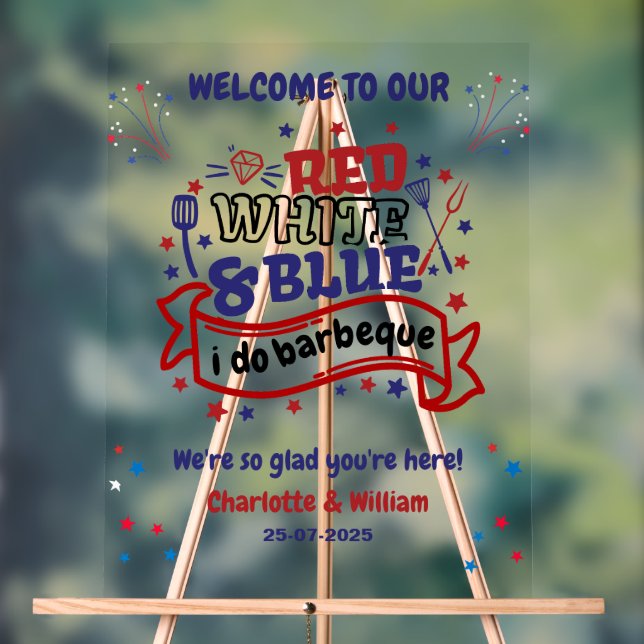 Señal Acrílica Blanco Rojo y Azul do BBQ Pareja Ducha de novia (Neutral )