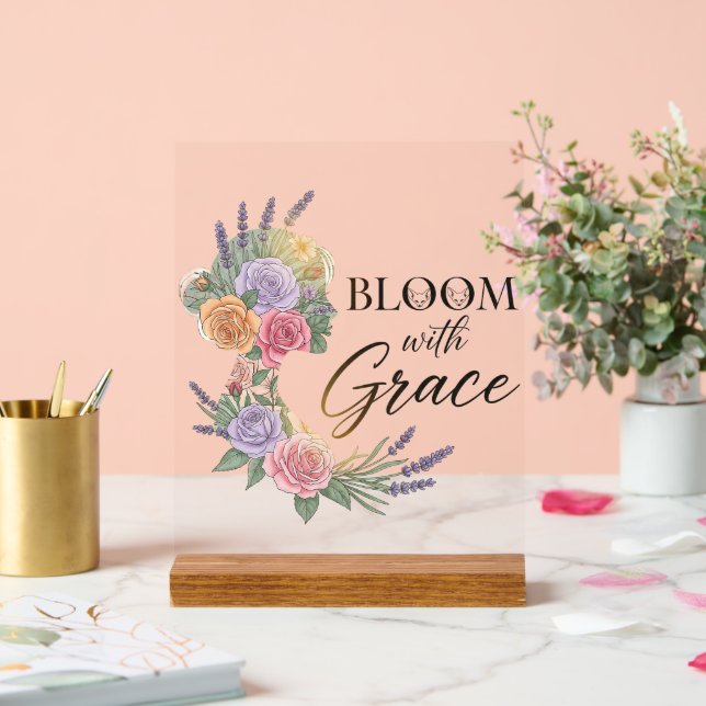 Señal Acrílica Bloom con Grace Elegent Floral Woman Silhouette (Boda)