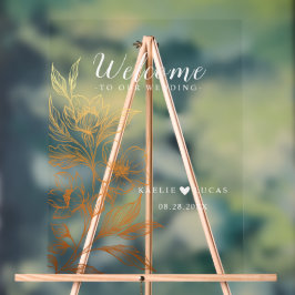 Señal Acrílica "Blooms Dorados Del Amor" | Bienvenida del Boda ne