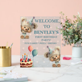 Señal Acrílica Blue Balloon Hedgehogs Celebration