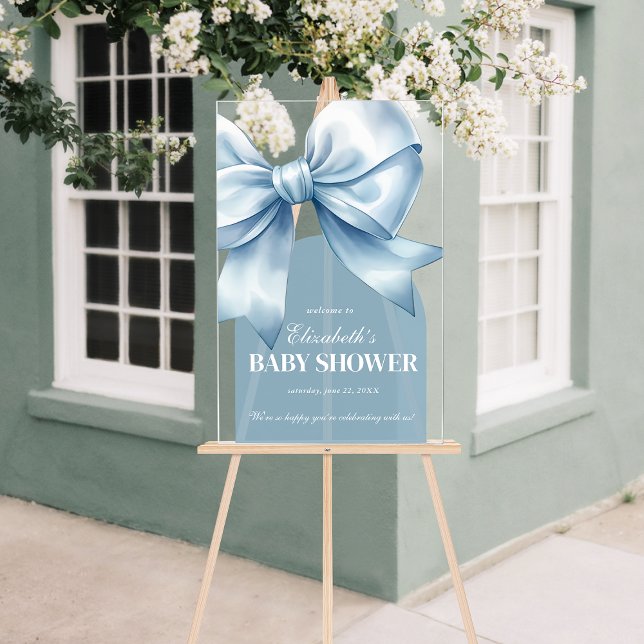 Señal Acrílica Blue Bow Baby Boy Elegant Baby Shower Welcome (Blue Bow Baby Boy Elegant Baby Shower Welcome Acrylic Sign)