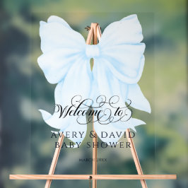 Señal Acrílica Blue Bow Modern Elegant boy Baby Shower