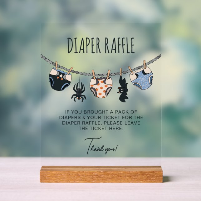 Señal Acrílica Blue Boy Halloween Baby Shower Diaper Raffle (Neutral )