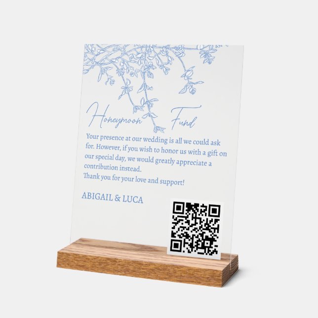 Señal Acrílica Blue Chinoiserie Toile Honeymoon Fondo de Deseos B (Ángulo)