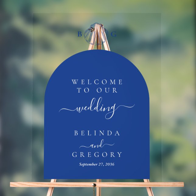 Señal Acrílica Blue Clam Seashells Coastal Beach Wedding Welcome (Neutral )