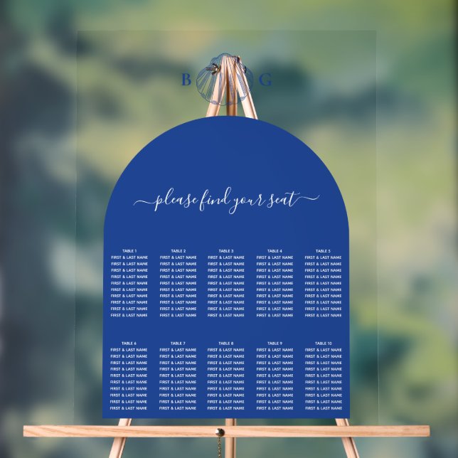 Señal Acrílica Blue Clam Seashells Coastal Wedding Seating Chart (Neutral )