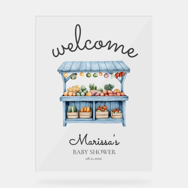 Señal Acrílica Blue Farmers Market Baby Shower Welcome (Anverso)