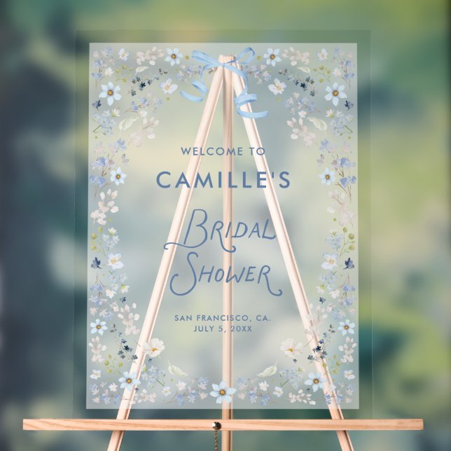 Señal Acrílica Blue Floral Bridal Shower Acrylic Welcome Sign (Neutral )