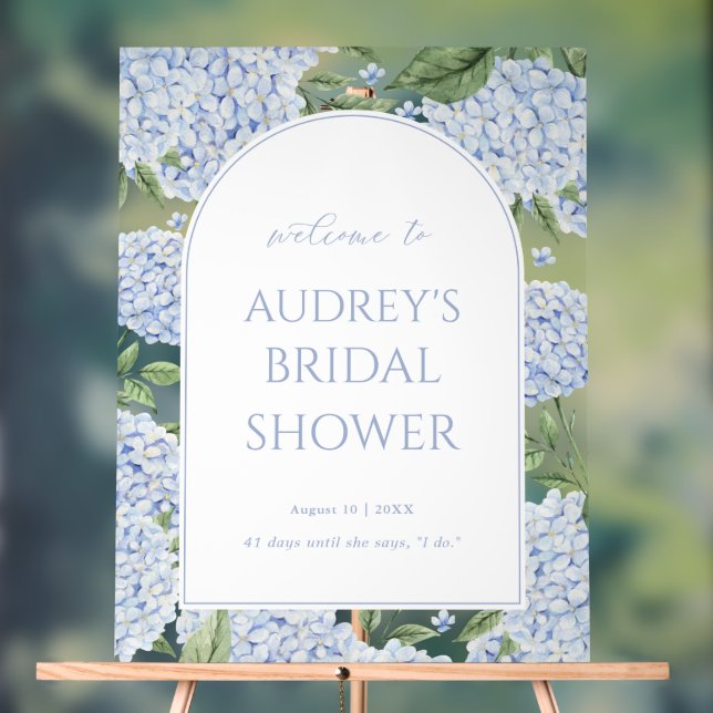 Señal Acrílica Blue Hydrangea Arched Welcome Sign, Flower Border (Neutral )