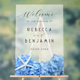 Señal Acrílica Blue Hydrangea Seaside Boda Bienvenida Opaque